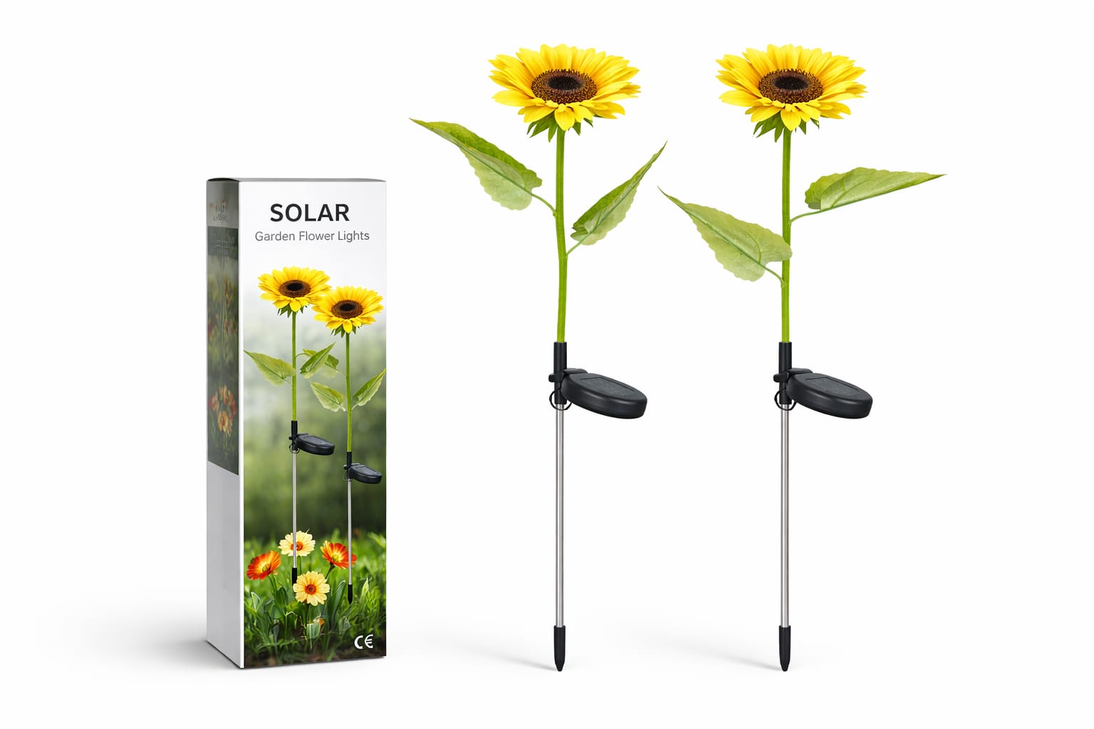 Solare Gartenstecker mit Sonnenblumen-Dekor im 2er-Set